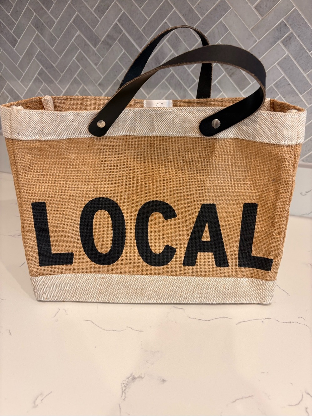 LOCAL Jute Tote Bag with Black Handles